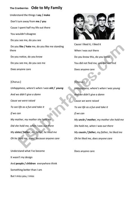 Ode to my family, The Cranberries - ESL worksheet by -sol-