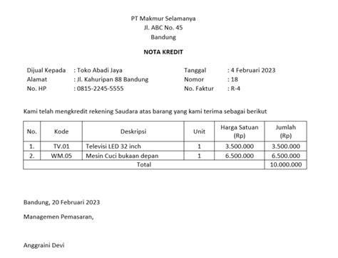 Nota Kredit Adalah: Pengertian, Fungsi, Format Hingga Contohnya