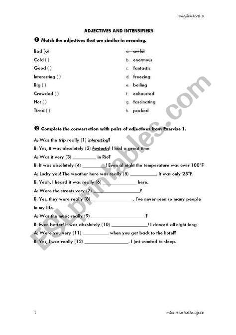 adjectives and intensifiers - ESL worksheet by Miss Belen