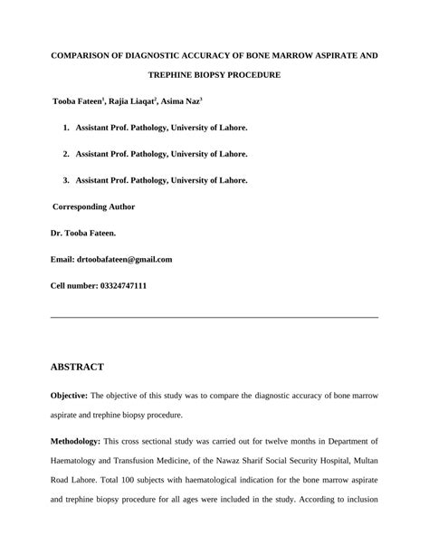 (PDF) COMPARISON OF DIAGNOSTIC ACCURACY OF BONE MARROW ASPIRATE AND ...