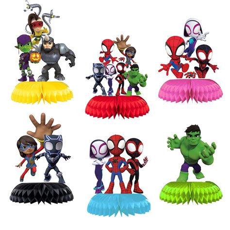 Buy Spidey Birthday Party Supplies, 6Pcs Spidey and Amazing Friends Theme Honeycomb Centerpieces ...