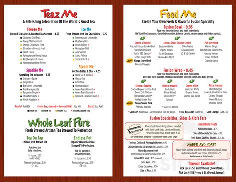 Tea Bar & Fusion Cafe menu in Chico, California, USA