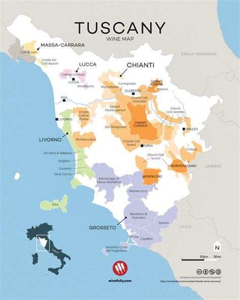 Tuscany wine map showing Chianti and Chianti Classico areas - from Wine ...