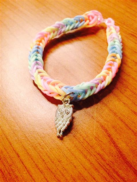 Cute Pastel loom band with an owl charm | Loom bands, Owl charms, Rope bracelet