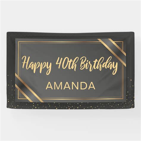 Elegant Black And Gold 40th Birthday Banner | Zazzle