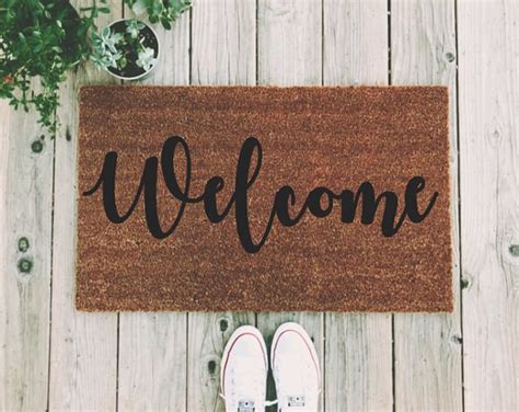 Welcome Doormat - Handpainted Door Mat Quote Unique Cute Home Decor Hello Hi Greeting Cursive ...