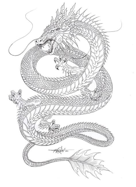 Water Dragon outline by artstain on DeviantArt | Asian dragon tattoo ...