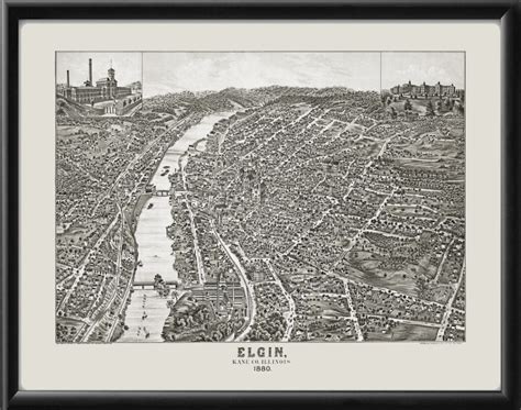 Elgin, Illinois 1880 | Vintage City Maps - Restored Bird's Eye Views