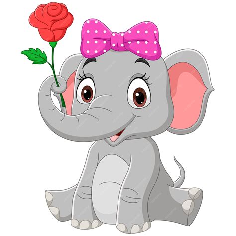 Premium Vector | Cute baby elephant girl sitting with a flower