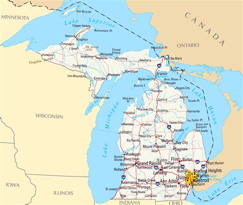 Large map of Michigan state with roads, highways, relief and major cities | Michigan state | USA ...