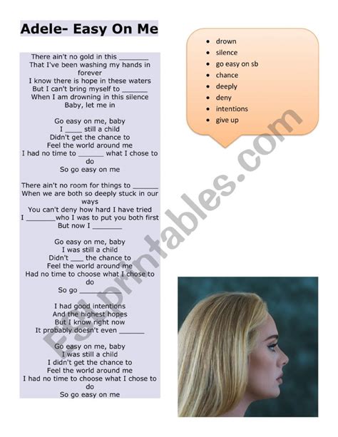 Adele- Easy on me - ESL worksheet by katkard