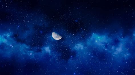 Wallpaper Moon, Night, Stars, Sky, Full Moon - Iphone Blue Galaxy ...