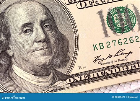 Dollars Closeup. Benjamin Franklin Portrait on One Hundred Dollar Bill Stock Image - Image of ...