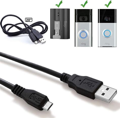 Ring Doorbell & Camera Battery Charging Cable Replacement (20" USB 2.0 ...