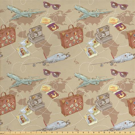 Travel Fabric by The Yard, Repeating Pattern with Plane Bag Camera and ...