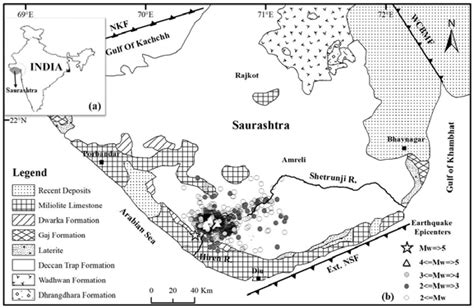 (a) Location map. (b) Geological map of the Saurashtra region and... | Download Scientific Diagram