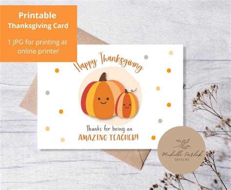 Printable Thanksgiving Card for Teacher Appreciation Fall Theme ...