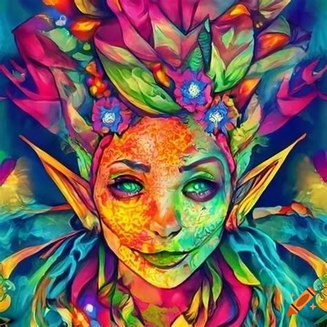 Colorful poster art of hippie elves