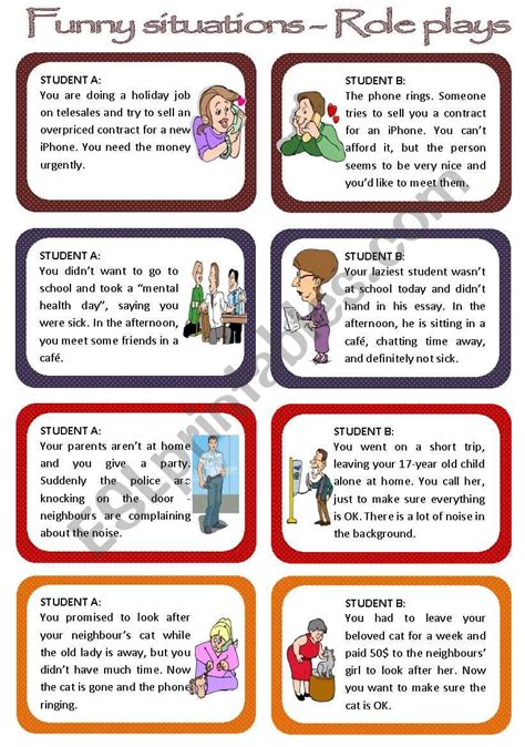 Role plays for intermediate students - Funny Situations Set 1 - ESL worksheet by Poohbear