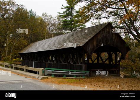 Bethel Maine Newry covered bridge with river in Northern New England in ...