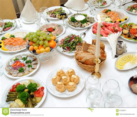 Table with Food in Restaurant Stock Image - Image of delicious, cater: 51423877