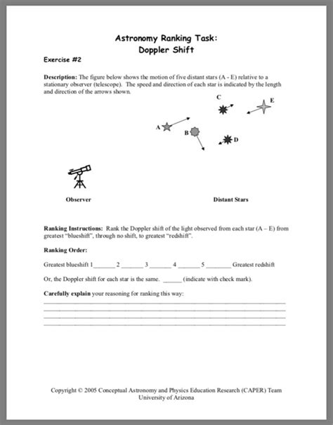 Solved Astronomy Ranking Task: Doppler Shift Exercise #2 | Chegg.com