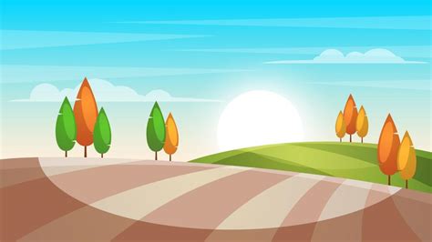 Cartoon landscape illustration. Tree, sun, field. 625526 Vector Art at Vecteezy