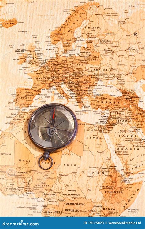 World Map With Compass Showing Stock Photos - Image: 19125823