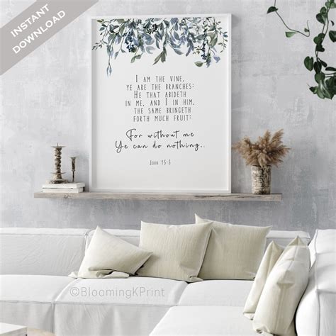 John 15:5 KJV Bible Verse Printable Wall Art Scripture Poster | Etsy