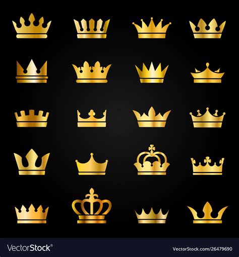 Gold crown icons queen king crowns luxury royal Vector Image