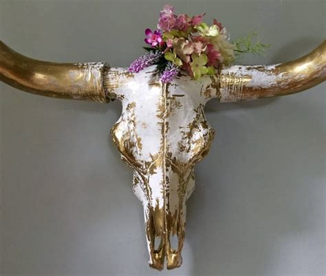 Large Bull Skull Texas Longhorn Wall Decor Faux Taxidermy Vintage White ...