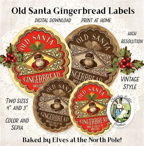 Vintage Christmas Gingerbread Label Printable Cookie Labels | Etsy