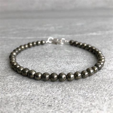 Genuine Pyrite Bracelet | Metallic Bead Bracelet for Women, Men | Semi Precious Stone Jewelry ...