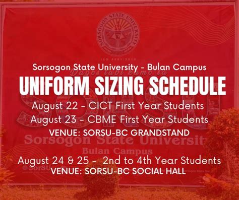 UPDATE: Uniform Sizing Schedule for Sorsogon State University – Bulan ...