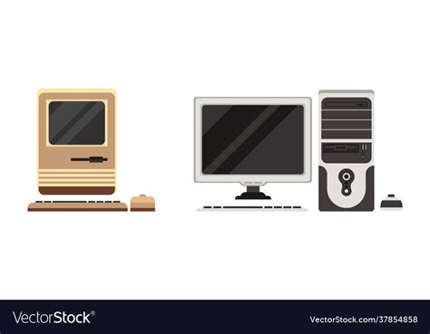 Set retro personal computers old office Royalty Free Vector