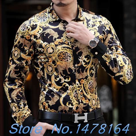 2017 Luxury Baroque Silk Mens Leopard Print Shirt Mens Gold Shirt Black ...