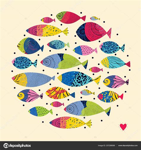 Colorful Hand Drawn Fish Pastel Yellow Background Stock Vector Image by ...