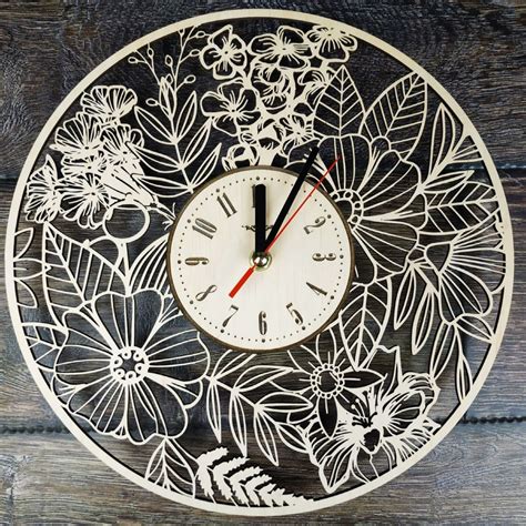 FLOWERS Wood Wall Clock Flower Home Kitchen Living Room Wall | Etsy | Floral clock, Clock flower ...