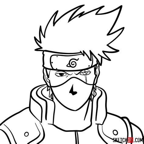 How to draw the face of Kakashi Hatake (Naruto) - Sketchok easy drawing guides