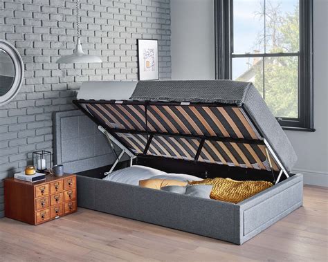 Side Lifting Small Double Grey Ottoman Bed With Lift Up Storage ...