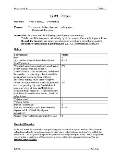 COMP212 - Lab2 - Delegate - Programming III COMP Lab #3 Page 1 of 3 Lab#2 – Delegate Due Date ...