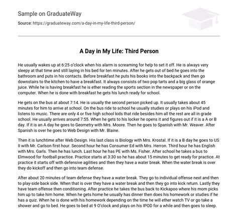 ⇉A Day in My Life: Third Person Narrative Essay Essay Example | GraduateWay