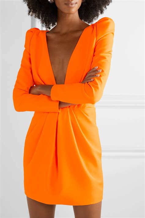 Orange Gathered neon twill mini dress | SAINT LAURENT in 2020 | Neon outfits, Mini dress, Orange ...