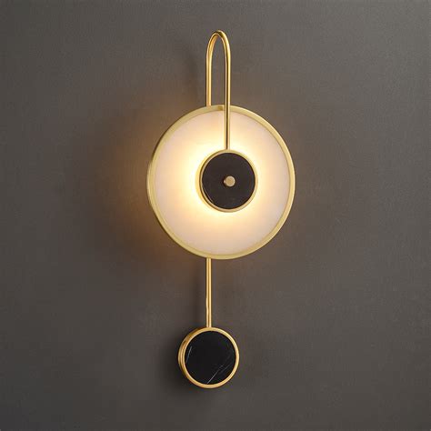 Circular Marble Wall Light LED Armed Sconce in Gold & Black for Living Room Bedroom-Homary