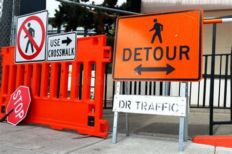 Sidewalk Closed Signs for Works. Stop and Detour Signs Stock Image ...