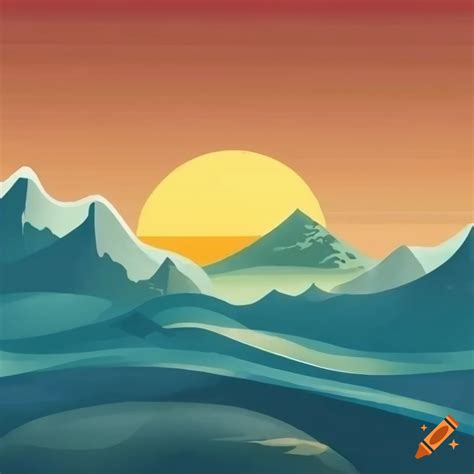 Cartoon sandy mountain landscape with a rising sun in the horizon in space on Craiyon