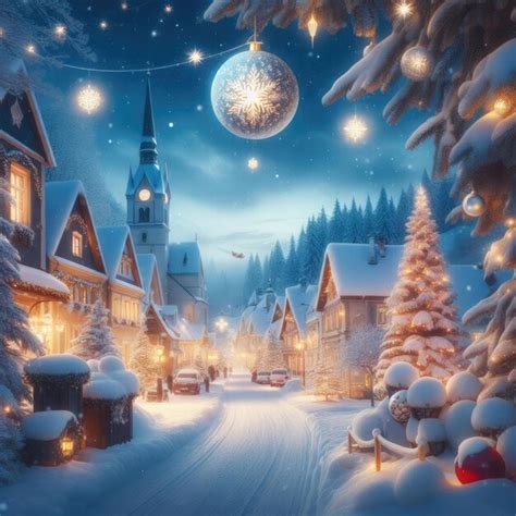 Premium AI Image | A small beautiful evening snowcovered town decorated for Christmas