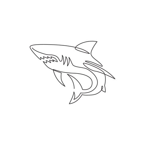 One single line drawing of ruler of the sea, shark for company logo identity. Dangerous sea fish ...