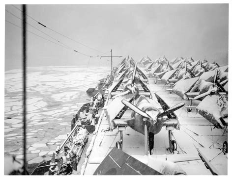 Deck full of Hellcats, HMS Emperor, Arctic convoy. Scanned from ...