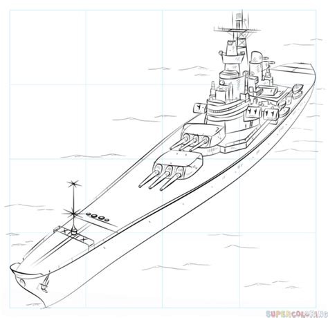 How to draw a battleship step by step. Drawing tutorials for kids and beginners. | Drawing ...